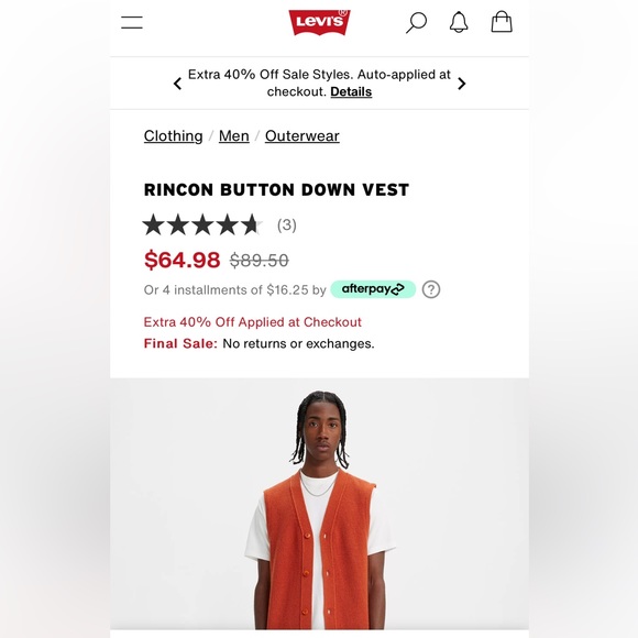 NWT Levi’s Rincon Button-Down Sweater Vest - Picture 5 of 12